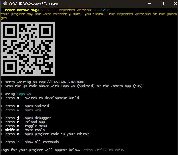 Respuesta de comando con código QR